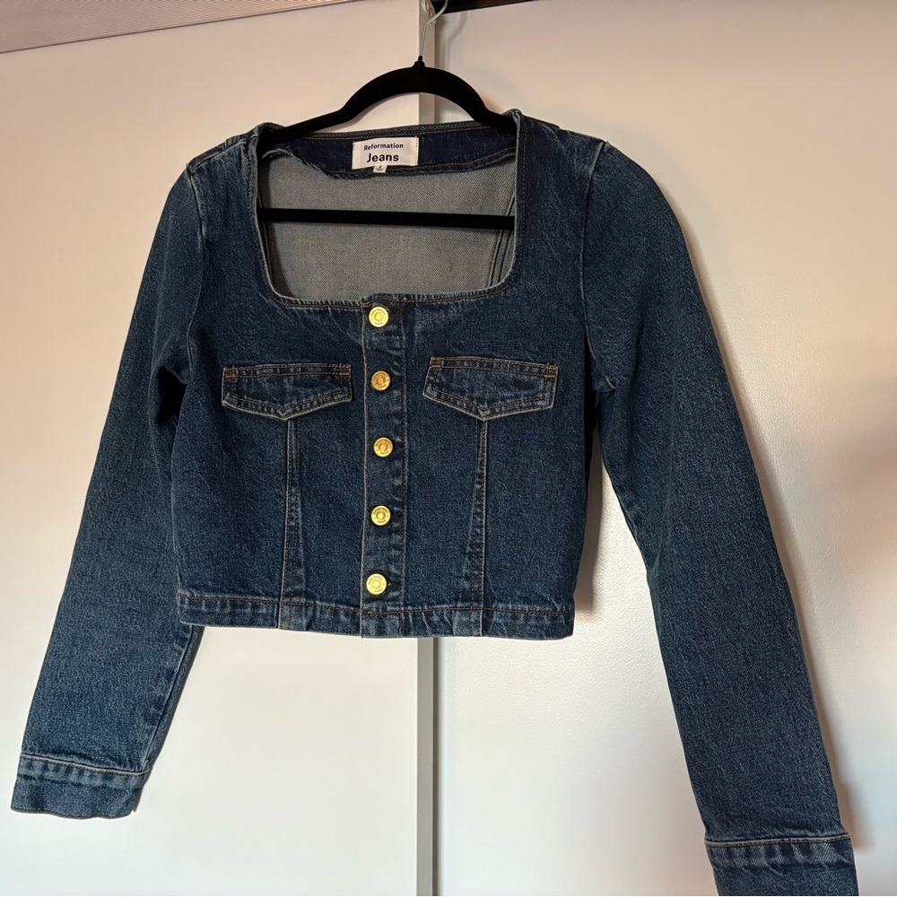 Women's Blue Denim Crop Top by Reformation